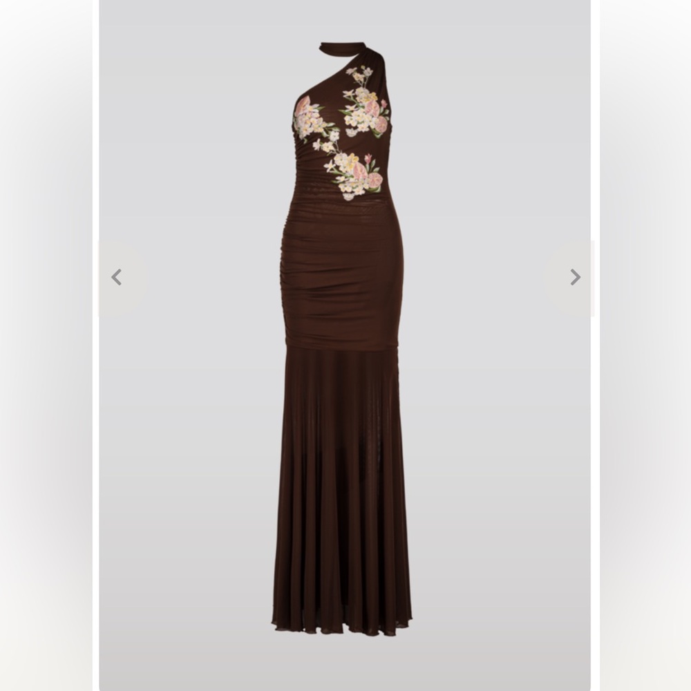 Anthropologie SAEMDI chocolate brown embroidered floral w neck scarf maxi large - Picture 5 of 16
